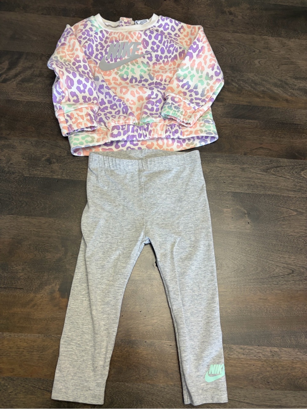Nike Kids' Pastel Leopard Sweatshirt & Gray Leggings Set